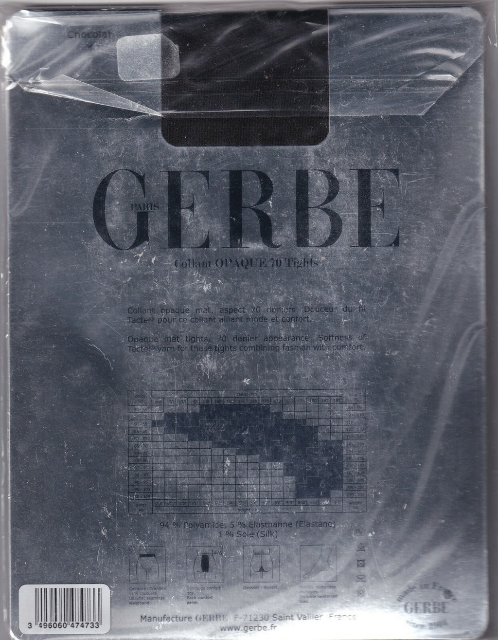 Collant GERBE OPAQUE 70 D 2 coloris 2 tailles. Tights