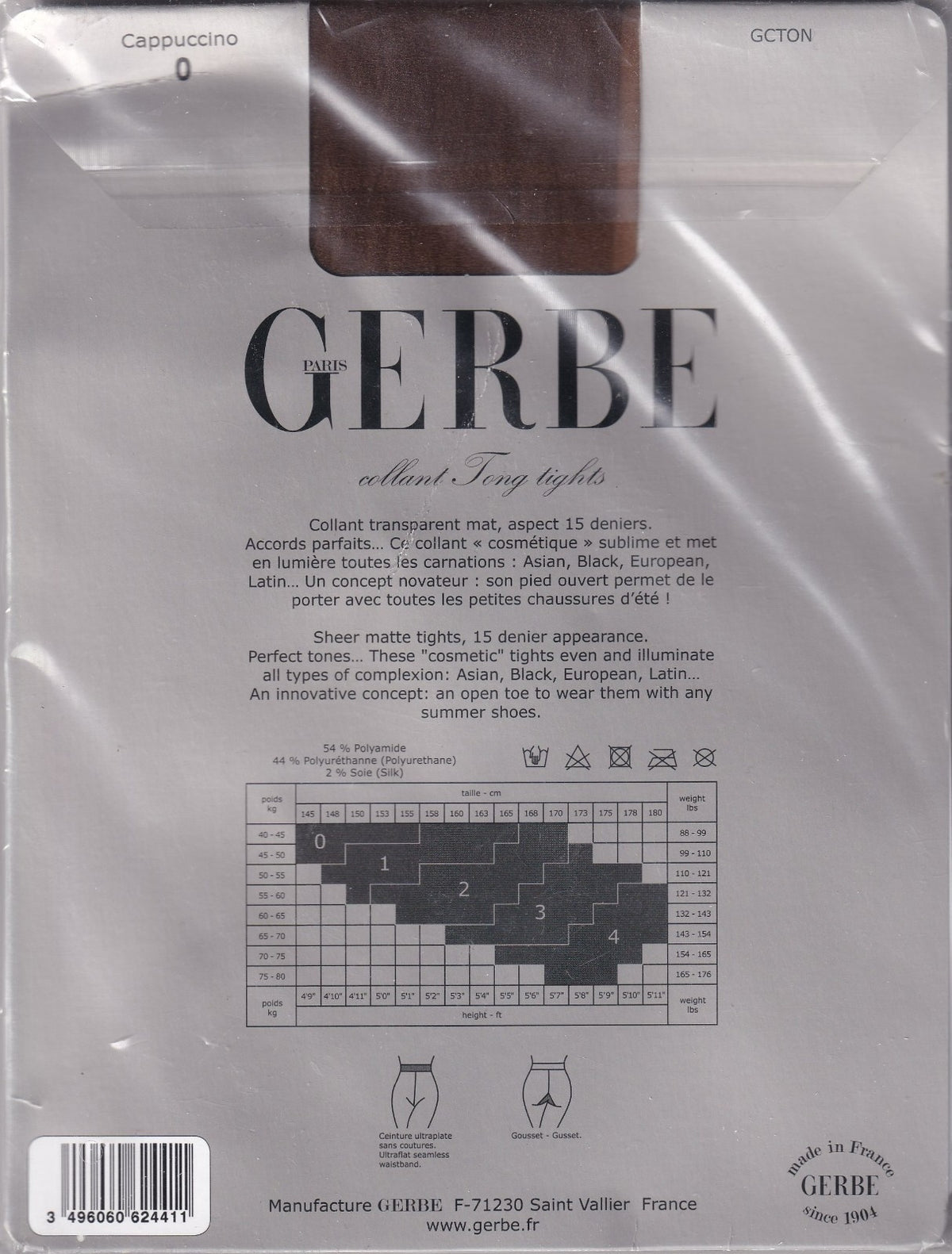 Collant GERBE TONG 15 D 3 coloris 5 tailles. Toeless tights