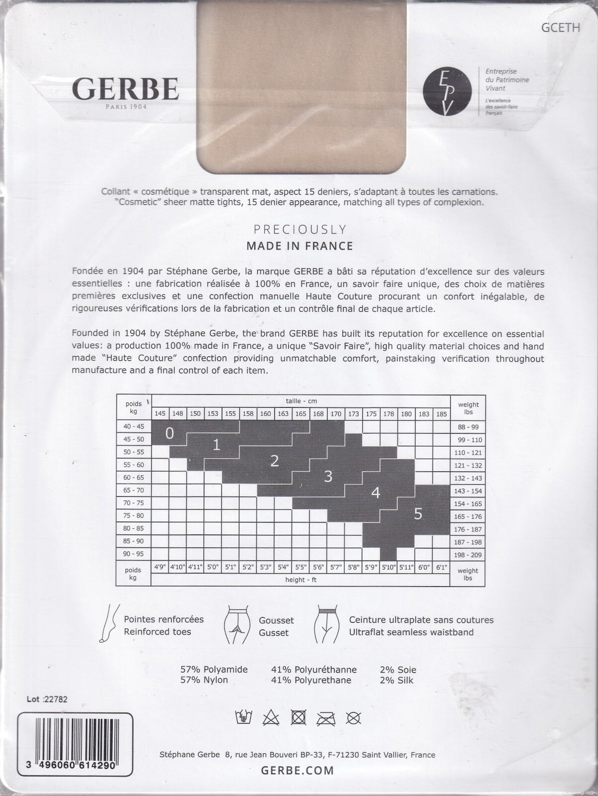 Collant GERBE ETHNIC COLOURS 15 D 3 coloris 2 tailles. Tights