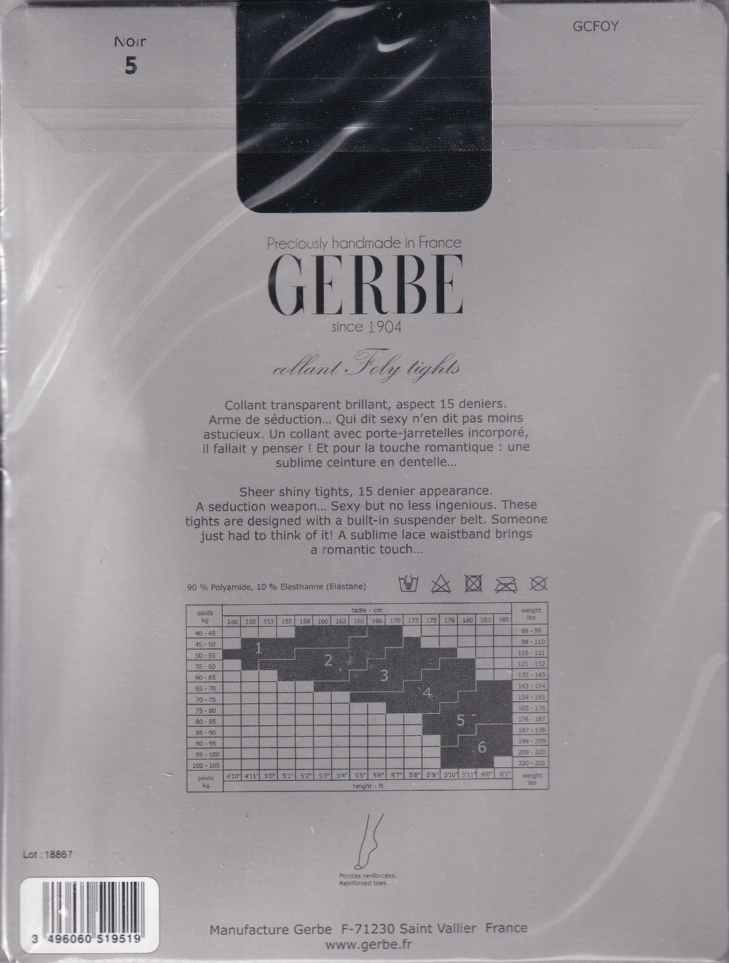 Collant GERBE FOLY 15 D coloris Noir. 6 tailles. Open tights