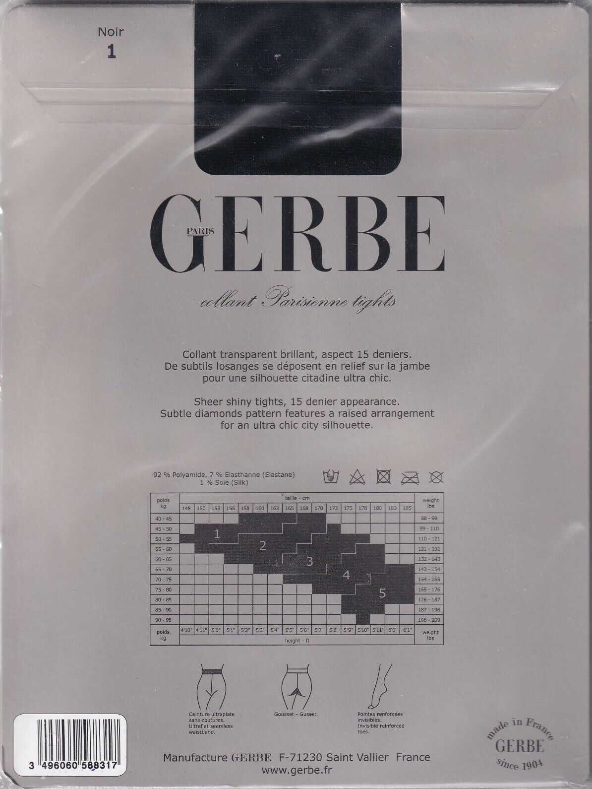 Collant GERBE PARISIENNE Ecru ou Noir. 3 tailles. Ultra chic tights