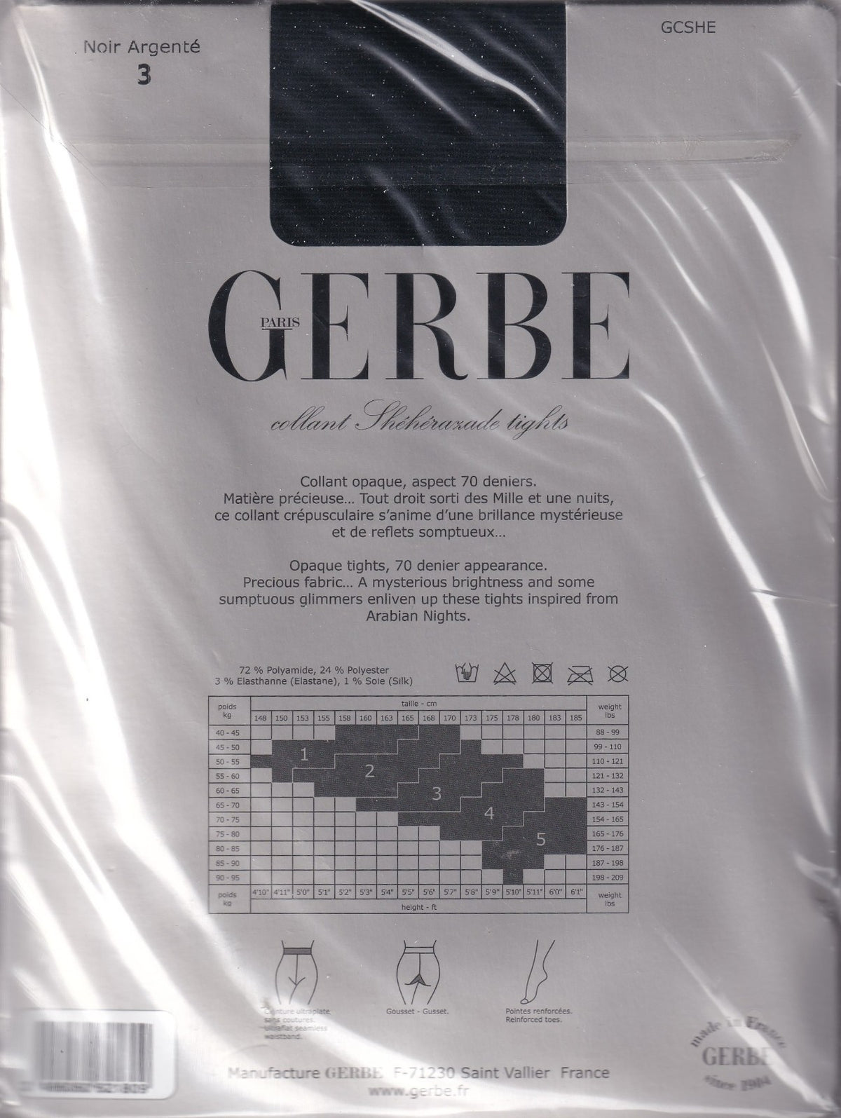 Collant GERBE SHÉHÉRAZADE coloris Noir Argenté. 3 tailles. Tights