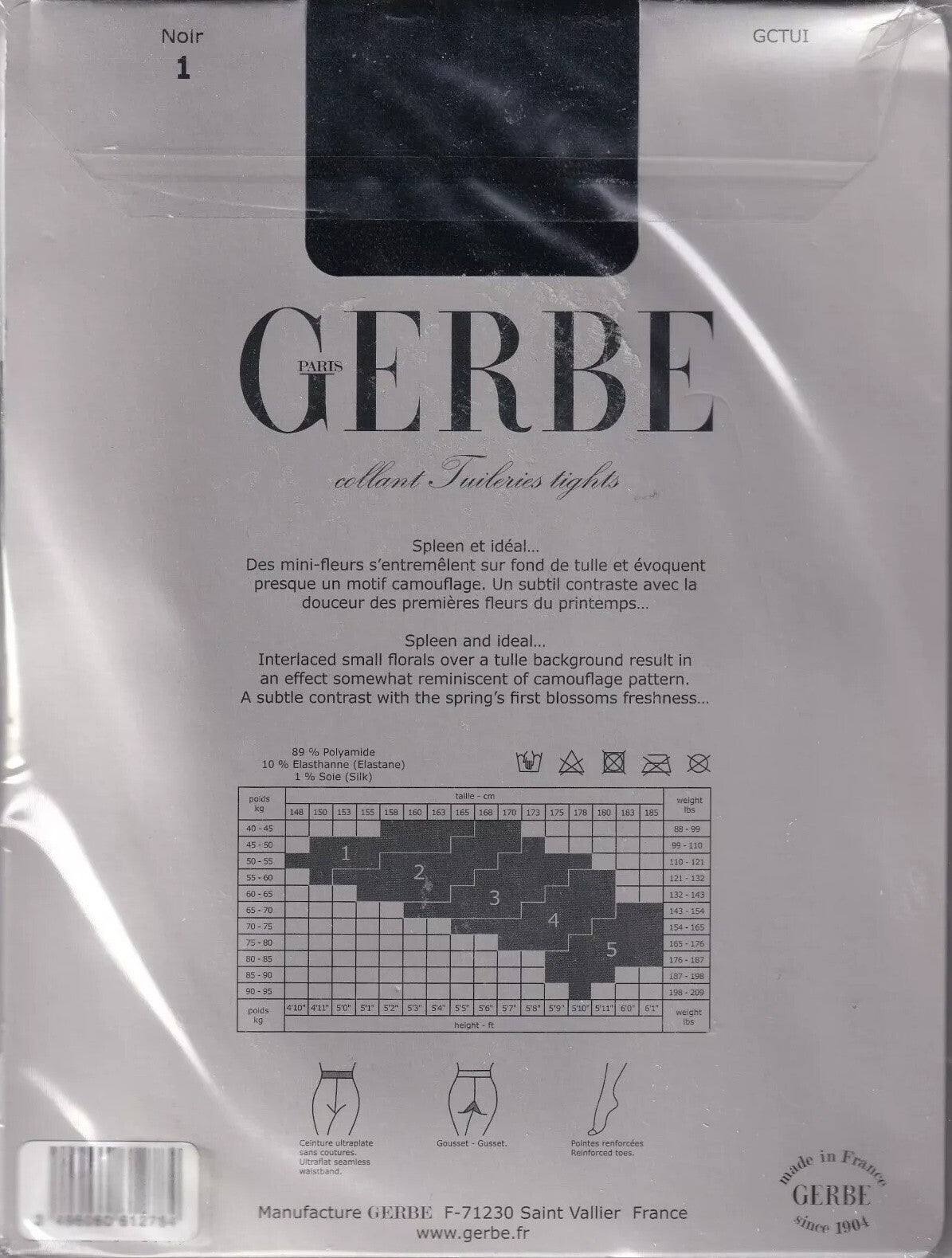 Collant GERBE TUILERIES Chocolat ou Noir. 2 tailles. Floral tights