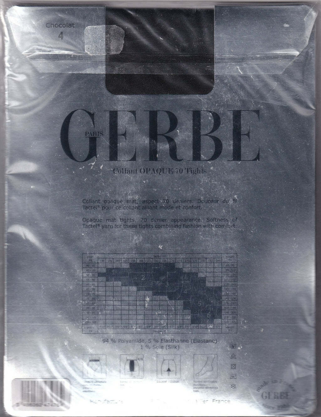 Collant GERBE OPAQUE 70 D 2 coloris 2 tailles. Tights