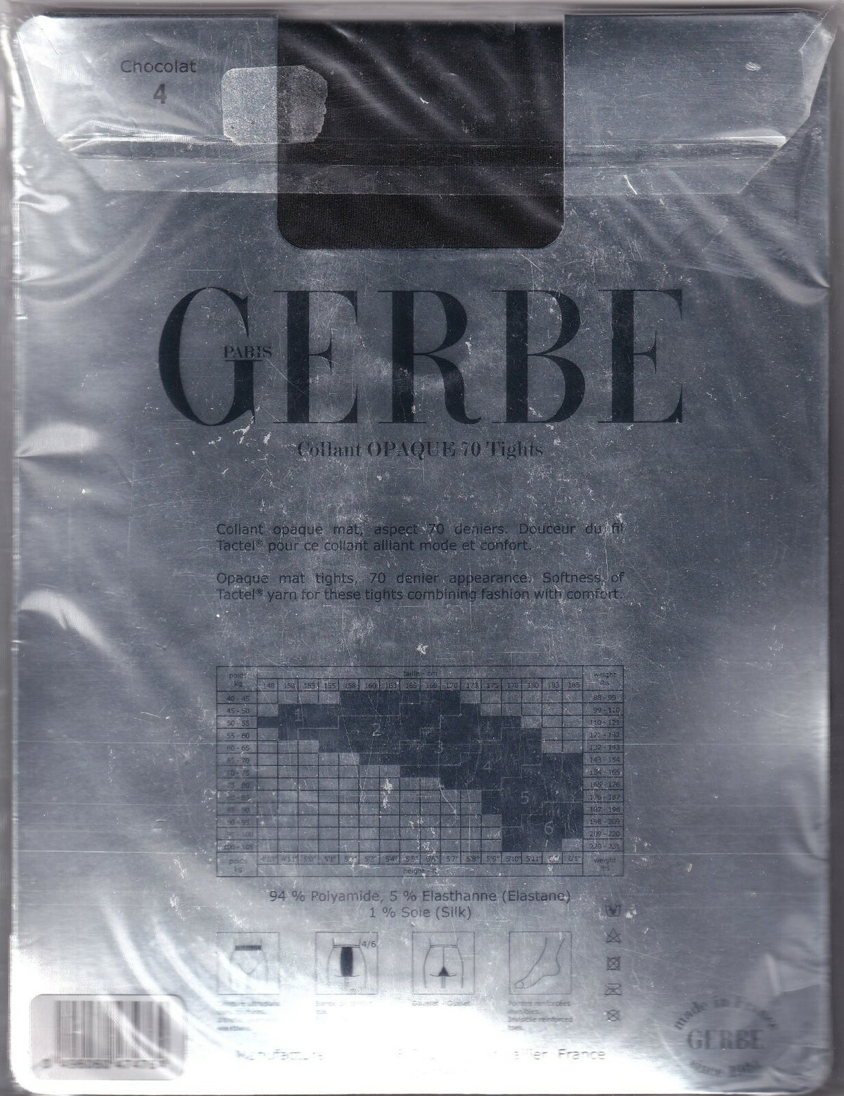 Collant GERBE OPAQUE 70 D 2 coloris 2 tailles. Tights