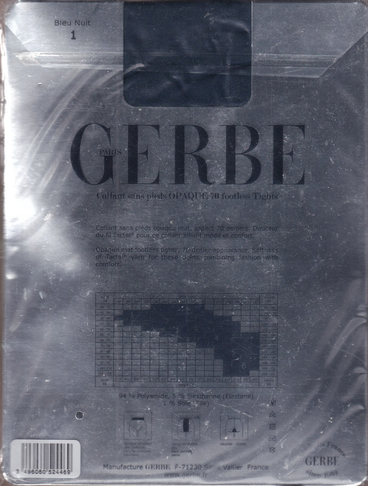 Legging GERBE OPAQUE 70 D Bleu Nuit ou Noir. 5 tailles.