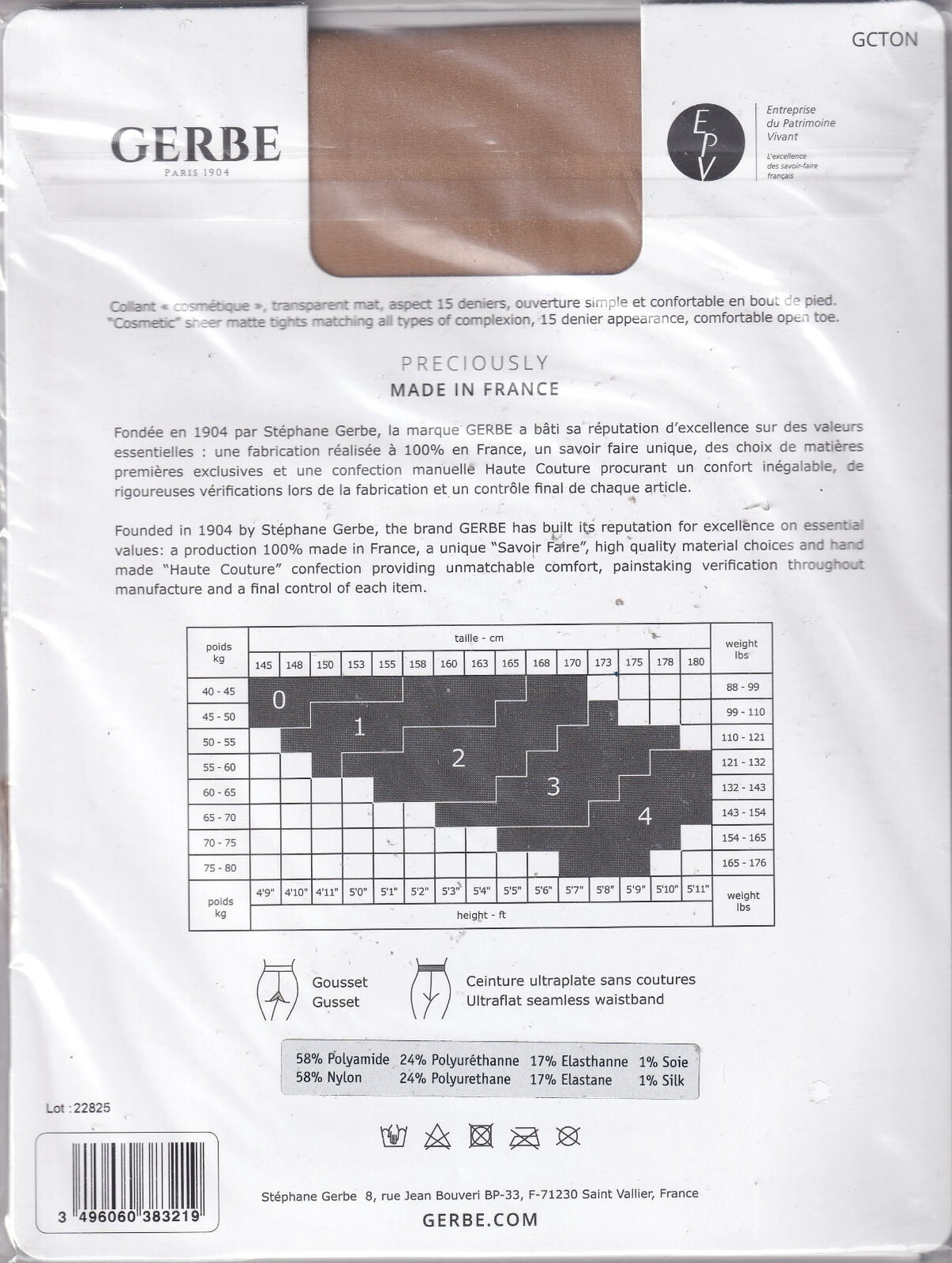 Collant GERBE TONG 15 D 3 coloris 5 tailles. Toeless tights