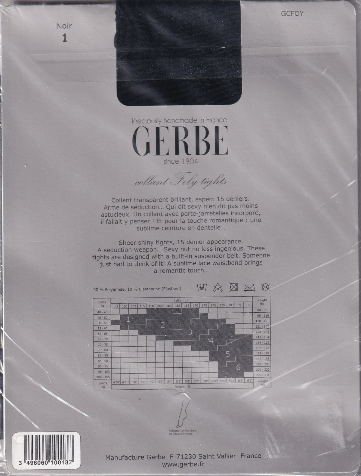 Collant GERBE FOLY 15 D coloris Noir. 6 tailles. Open tights