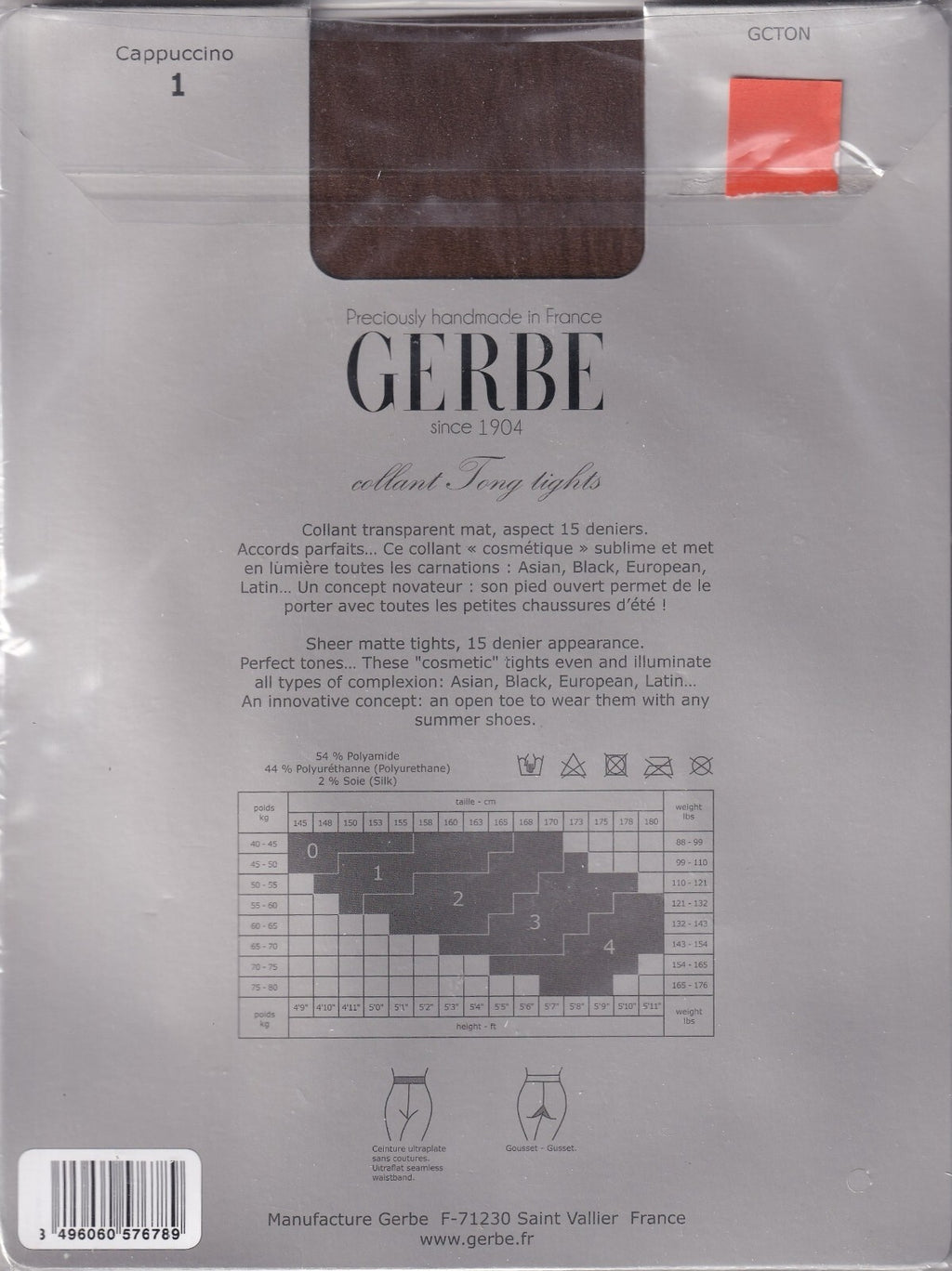 Collant GERBE TONG 15 D 3 coloris 5 tailles. Toeless tights