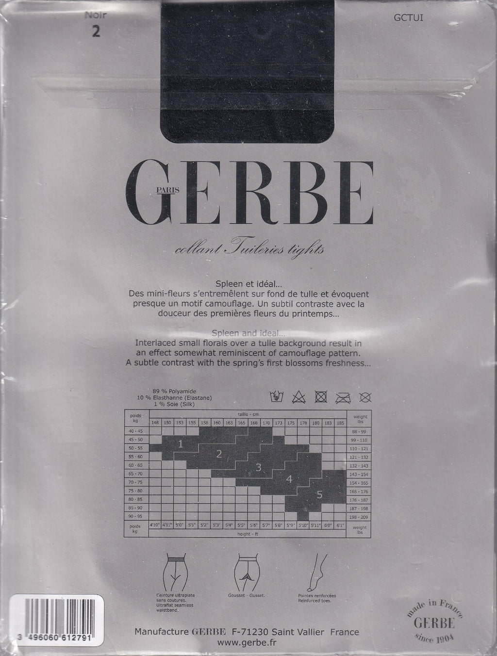 Collant GERBE TUILERIES Chocolat ou Noir. 2 tailles. Floral tights