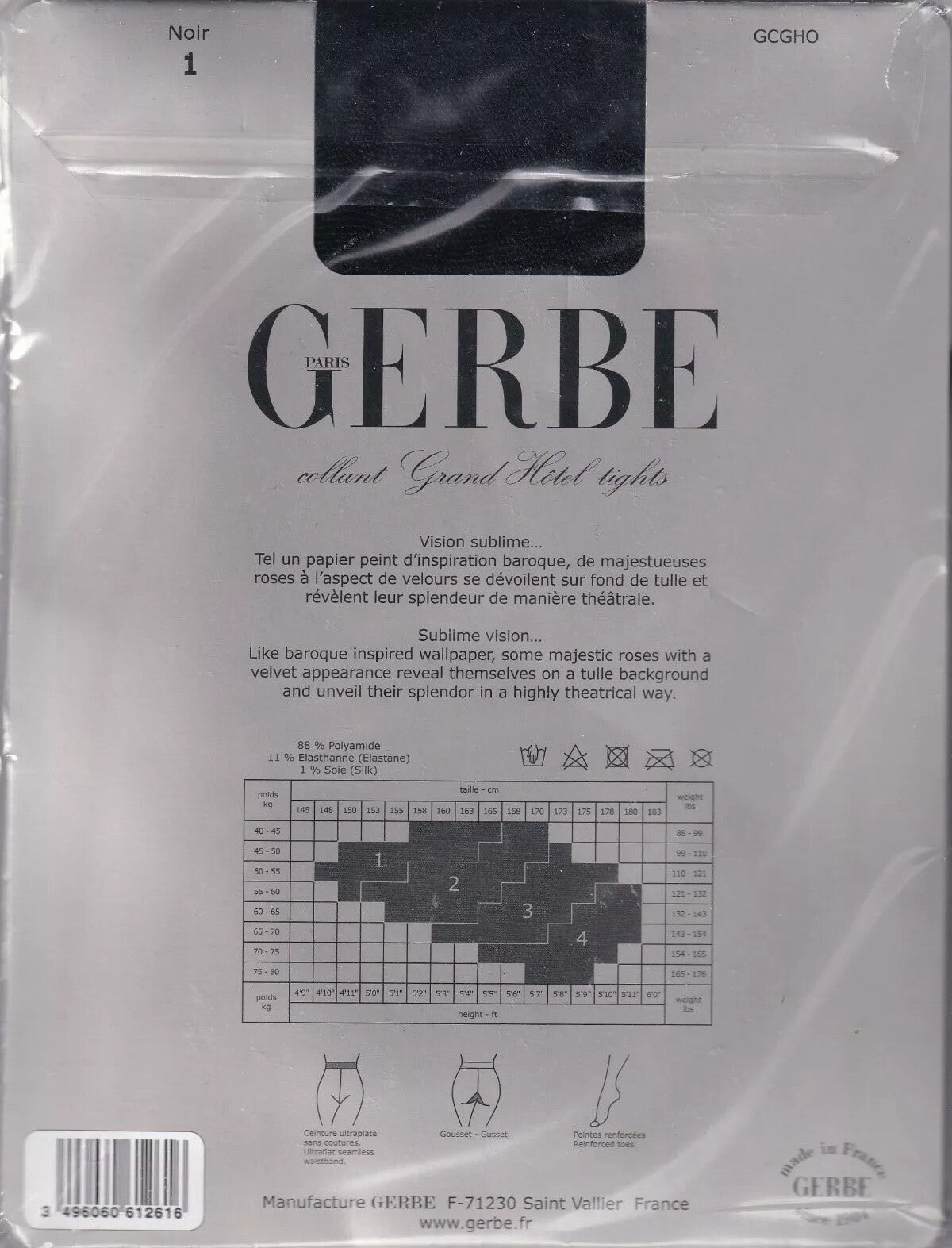 Collant GERBE GRAND HÔTEL Noir. Taille 1 - 8½. Baroque fashion tights
