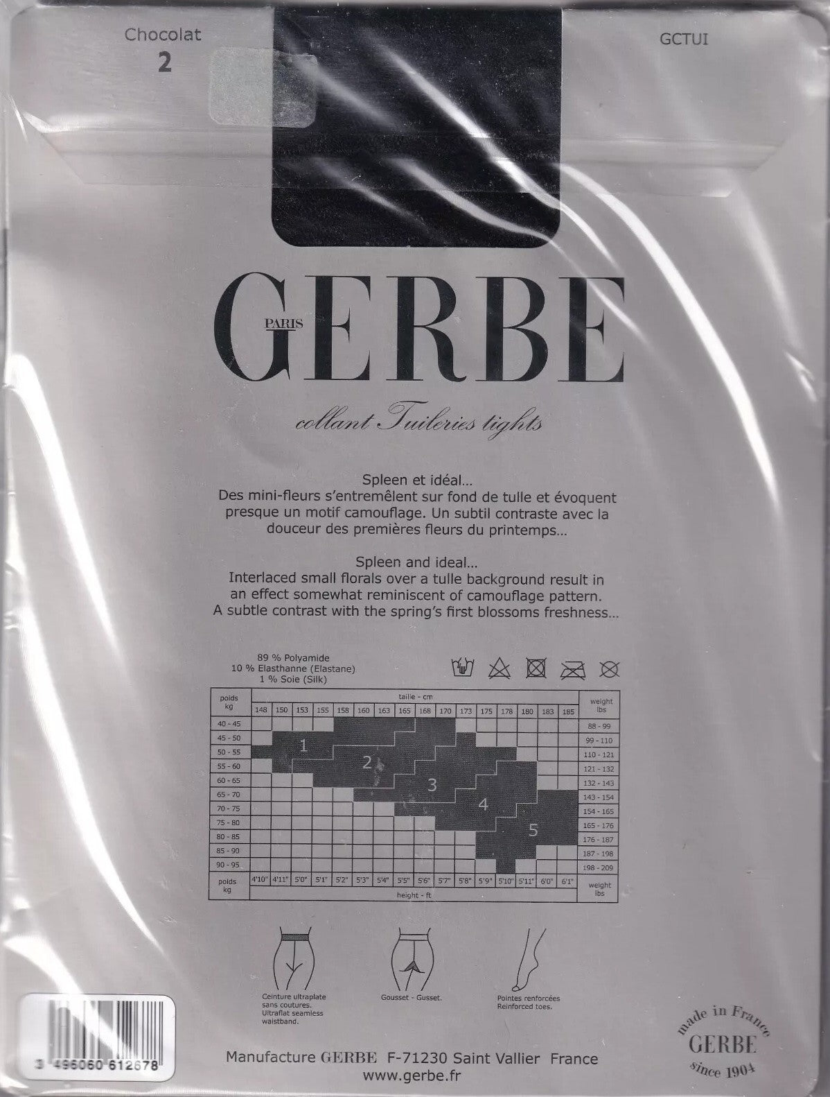 Collant GERBE TUILERIES Chocolat ou Noir. 2 tailles. Floral tights