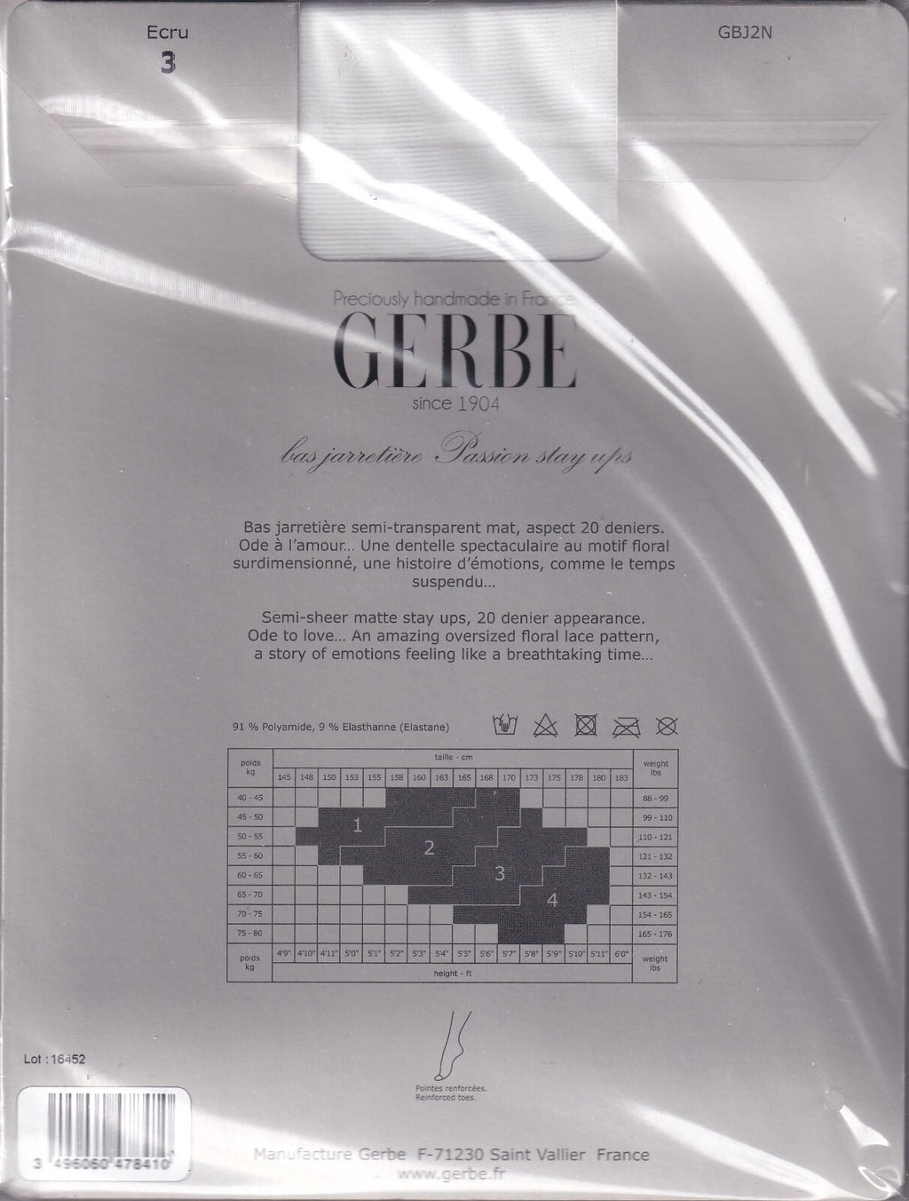 Bas jarretière GERBE PASSION 20 D Écru ou Noir. 4 tailles. Stay-ups