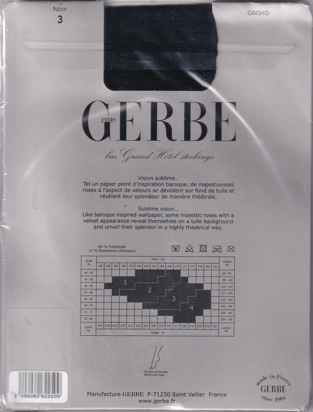 Bas GERBE GRAND HÔTEL Noir. 3 tailles. Baroque fashion stockings