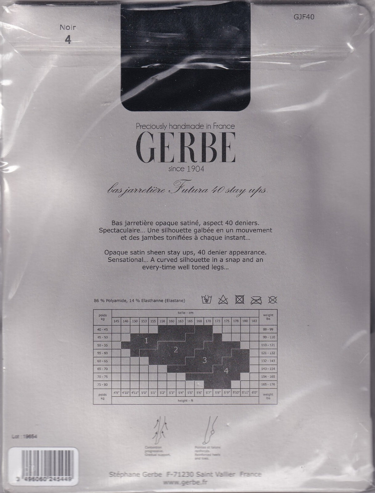 Bas jarretière GERBE FUTURA 40 D 4 coloris 4 tailles. Opaque stay-ups