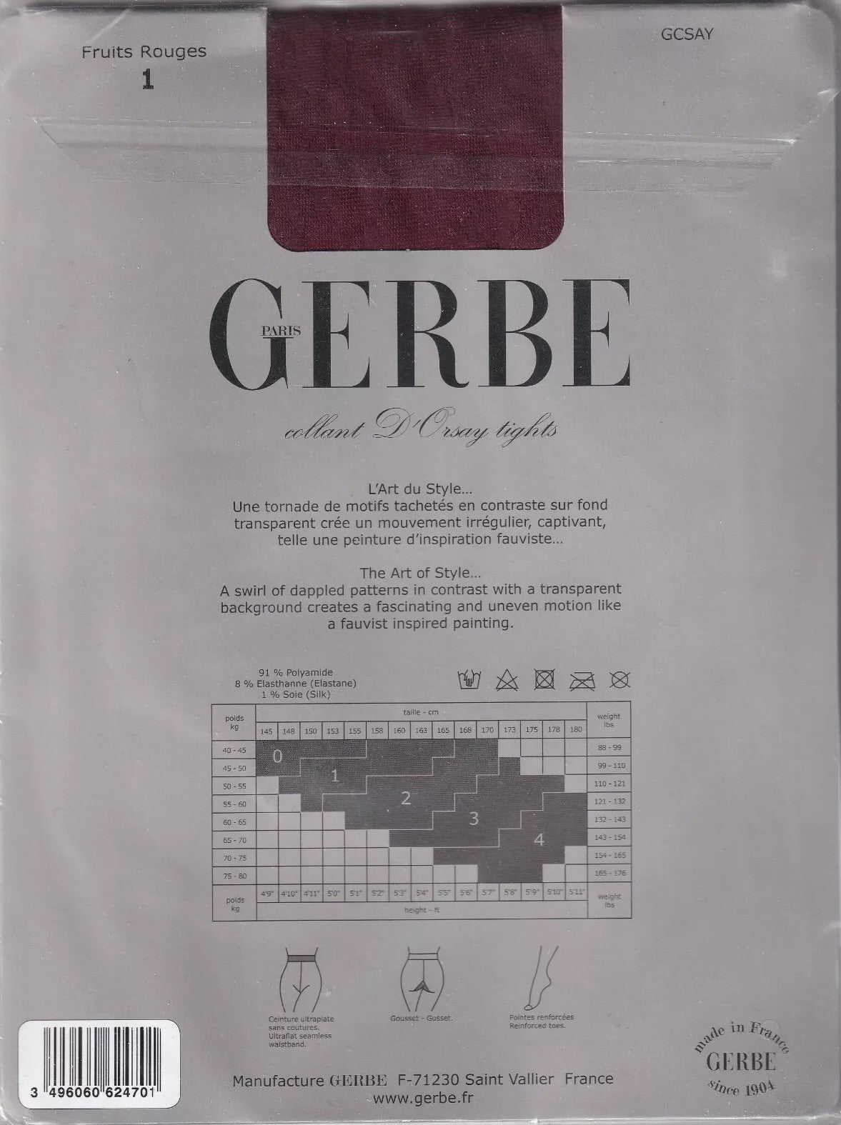Collant GERBE D'ORSAY 3 coloris 5 tailles. Fauvist fashion tights