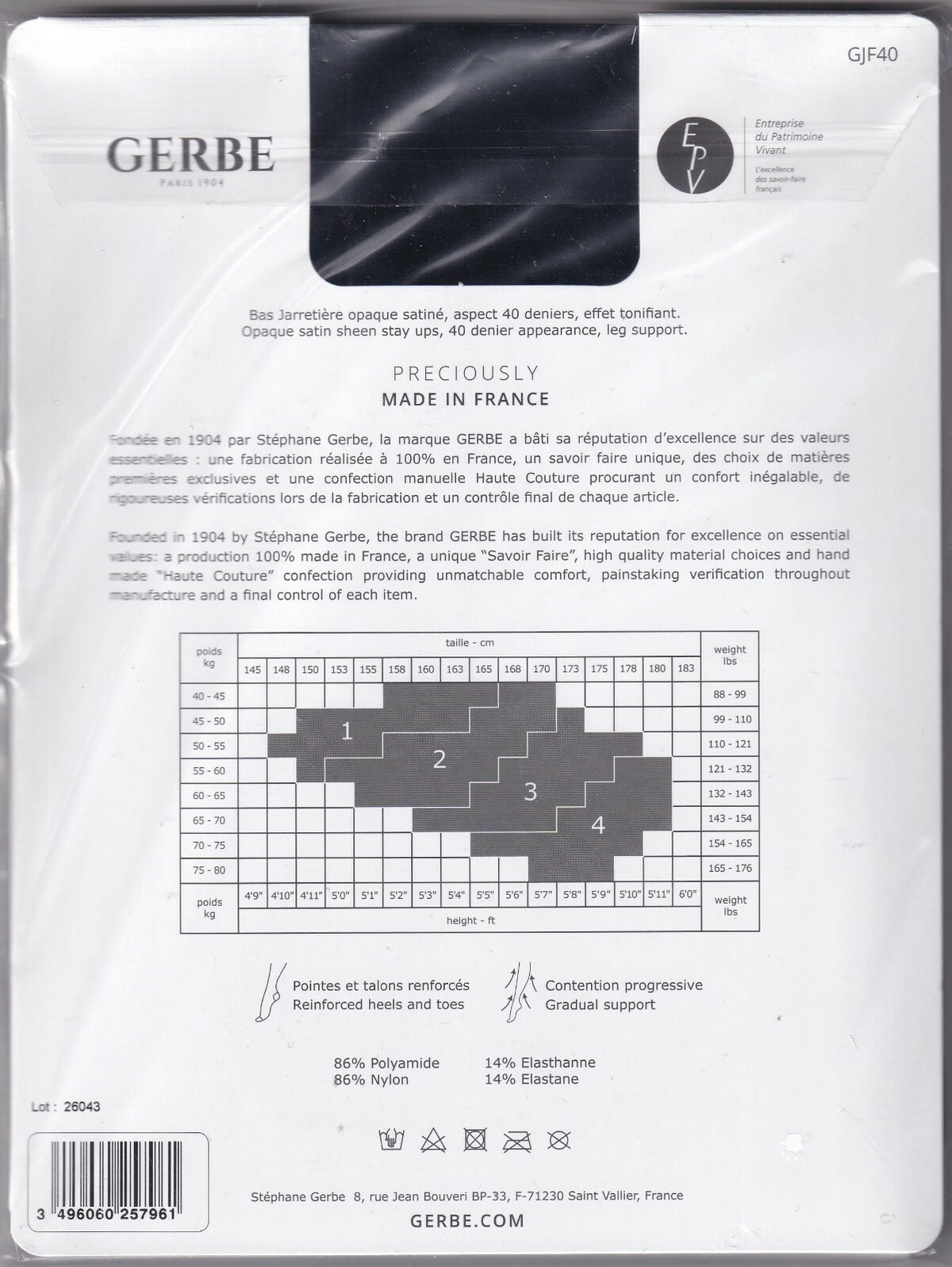 Bas jarretière GERBE FUTURA 40 D 4 coloris 4 tailles. Opaque stay-ups