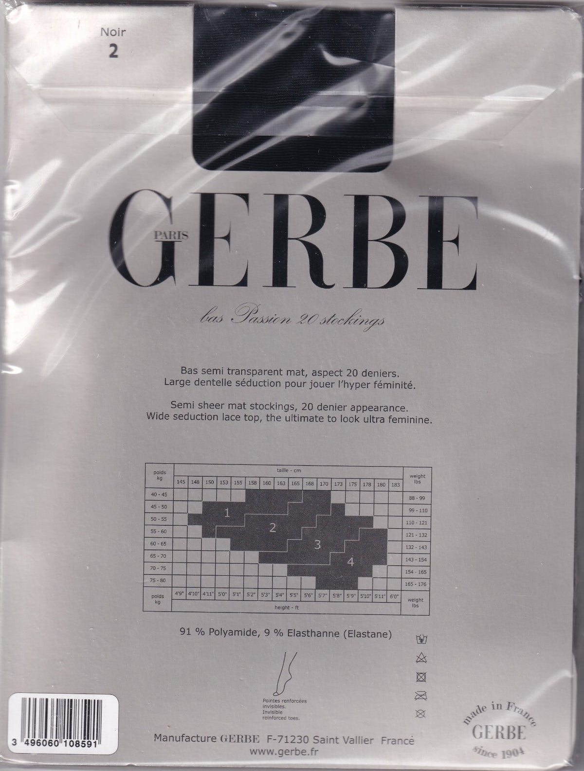 Bas GERBE PASSION 20 D Ivoire ou Noir. 4 tailles. Chic stockings