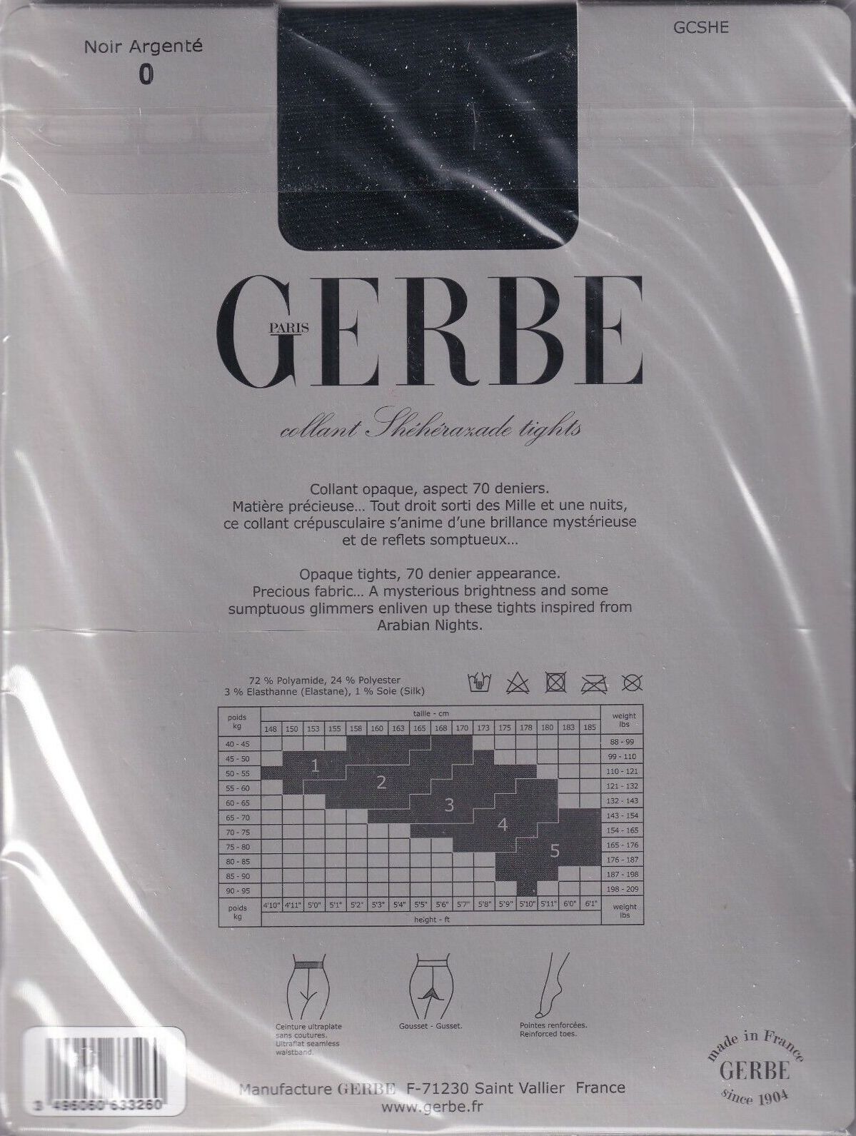 Collant GERBE SHÉHÉRAZADE coloris Noir Argenté. 3 tailles. Tights