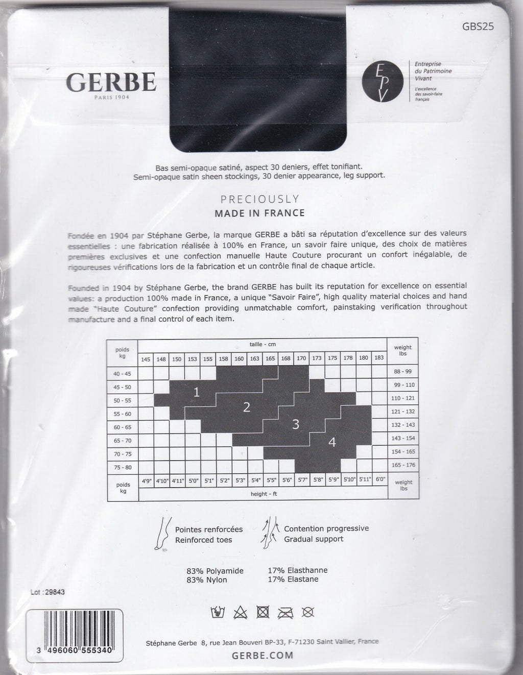 Bas GERBE SENSITIVE 30 D Anthracite/Noir ou Noir. 4 tailles. Stockings