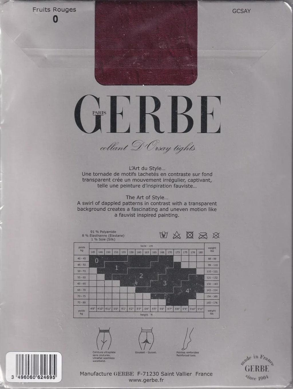 Collant GERBE D'ORSAY 3 coloris 5 tailles. Fauvist fashion tights