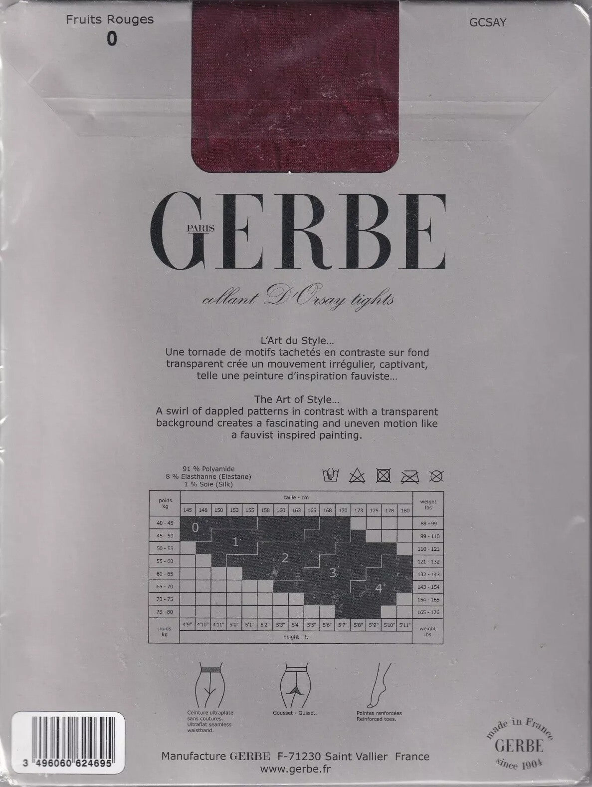 Collant GERBE D'ORSAY 3 coloris 5 tailles. Fauvist fashion tights