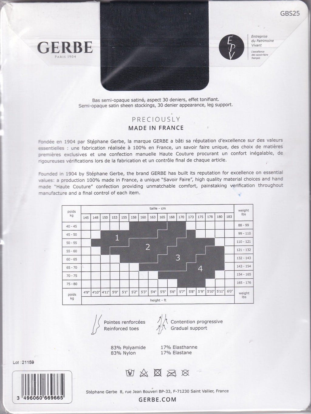 Bas GERBE SENSITIVE 30 D Anthracite/Noir ou Noir. 4 tailles. Stockings