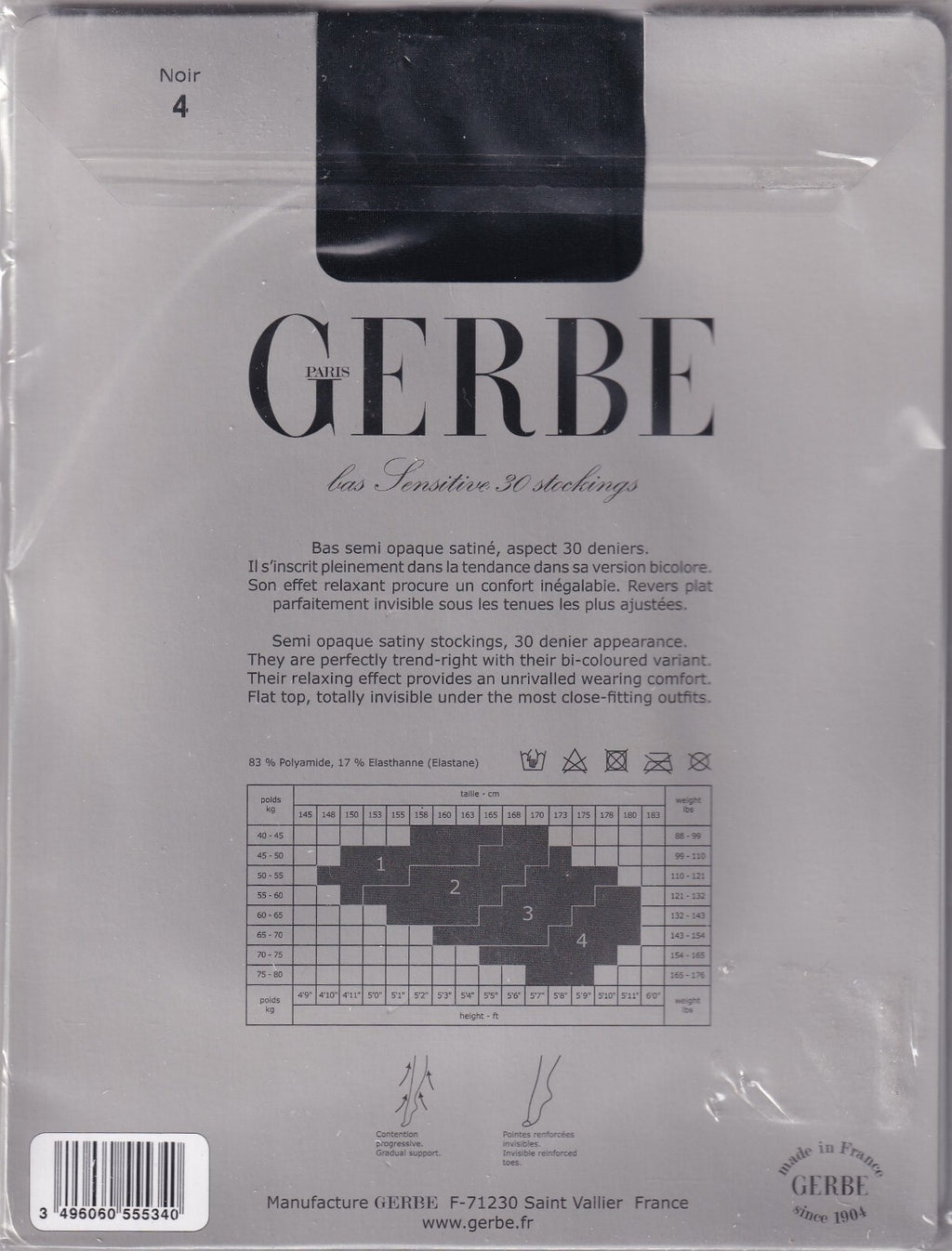 Bas GERBE SENSITIVE 30 D Anthracite/Noir ou Noir. 4 tailles. Stockings