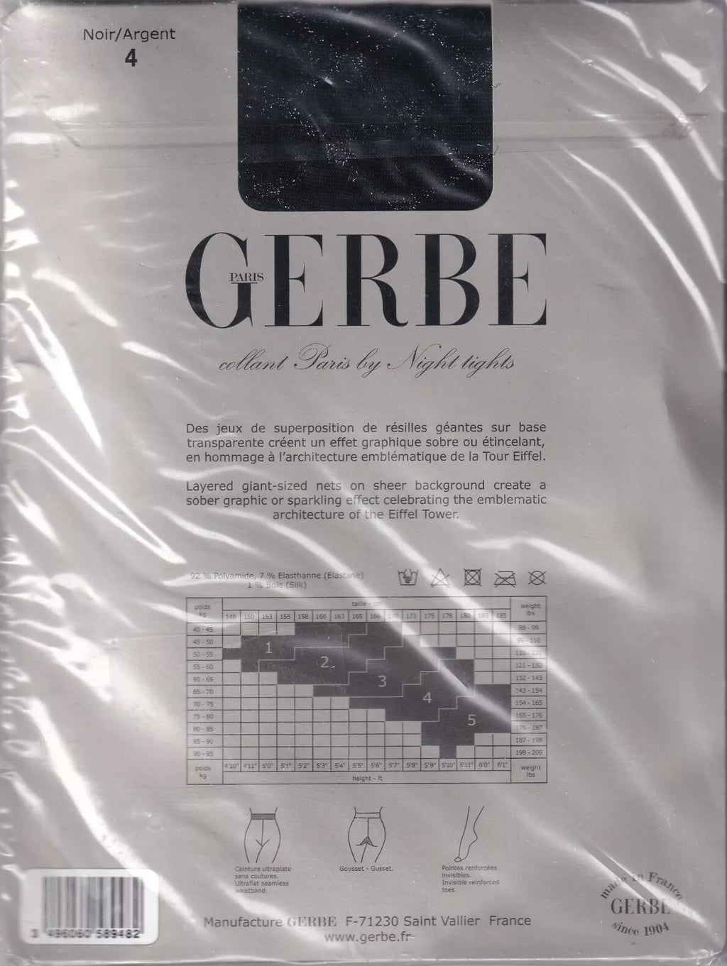 Collant GERBE PARIS BY NIGHT Noir ou Noir/Argent. "Eiffel" tights