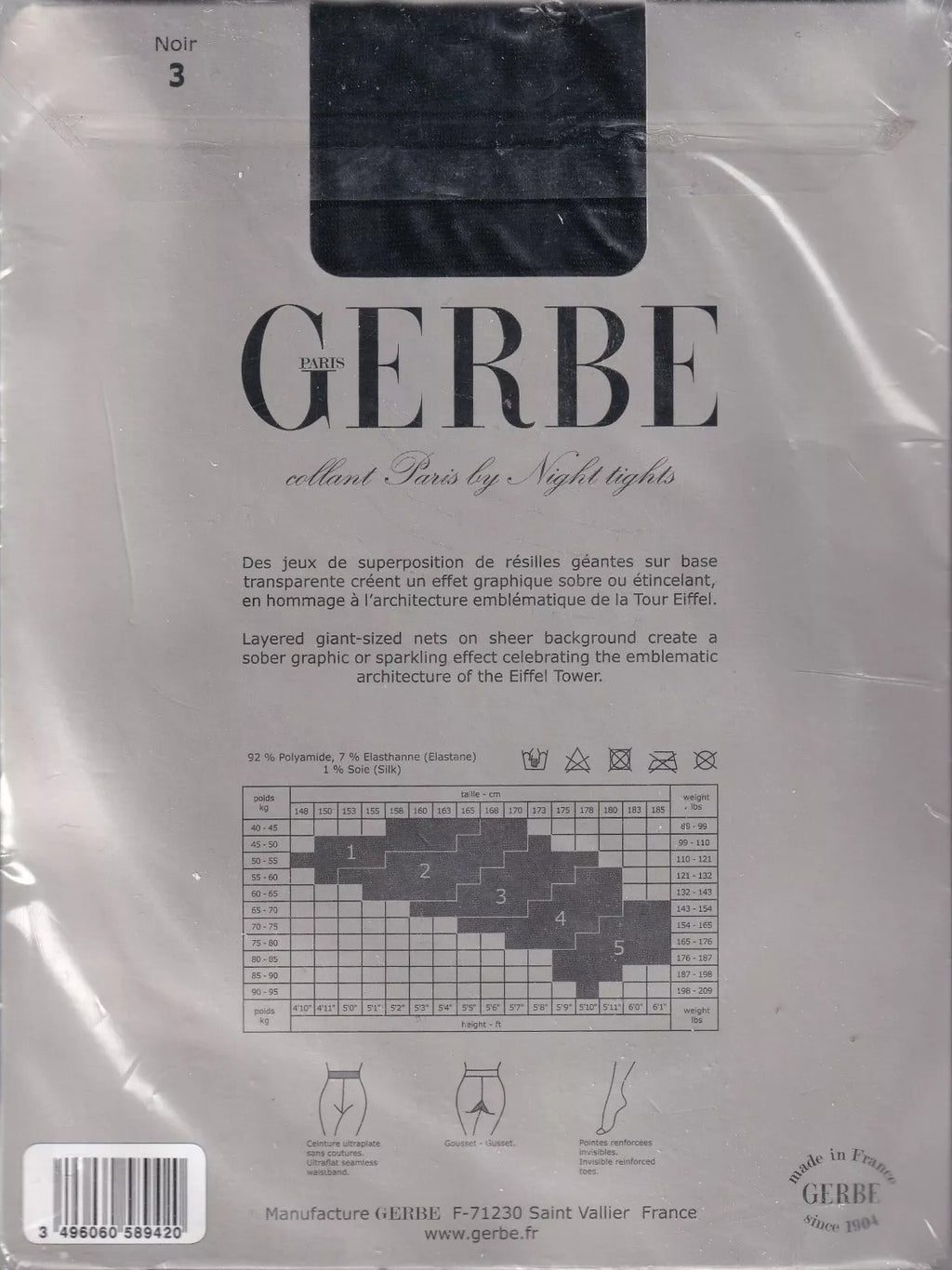 Collant GERBE PARIS BY NIGHT Noir ou Noir/Argent. "Eiffel" tights