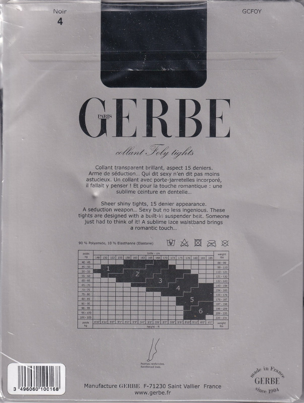 Collant GERBE FOLY 15 D coloris Noir. 6 tailles. Open tights