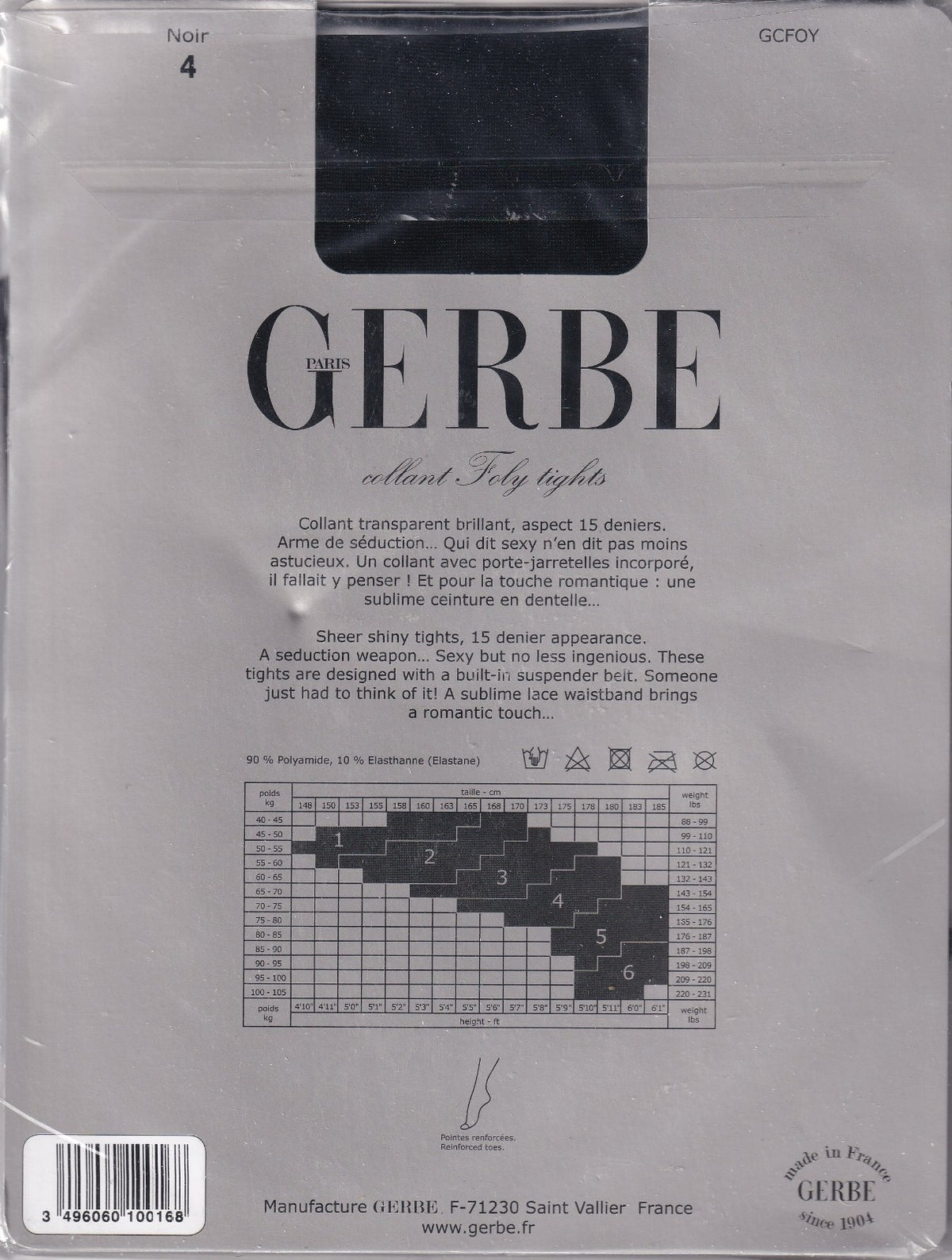Collant GERBE FOLY 15 D coloris Noir. 6 tailles. Open tights