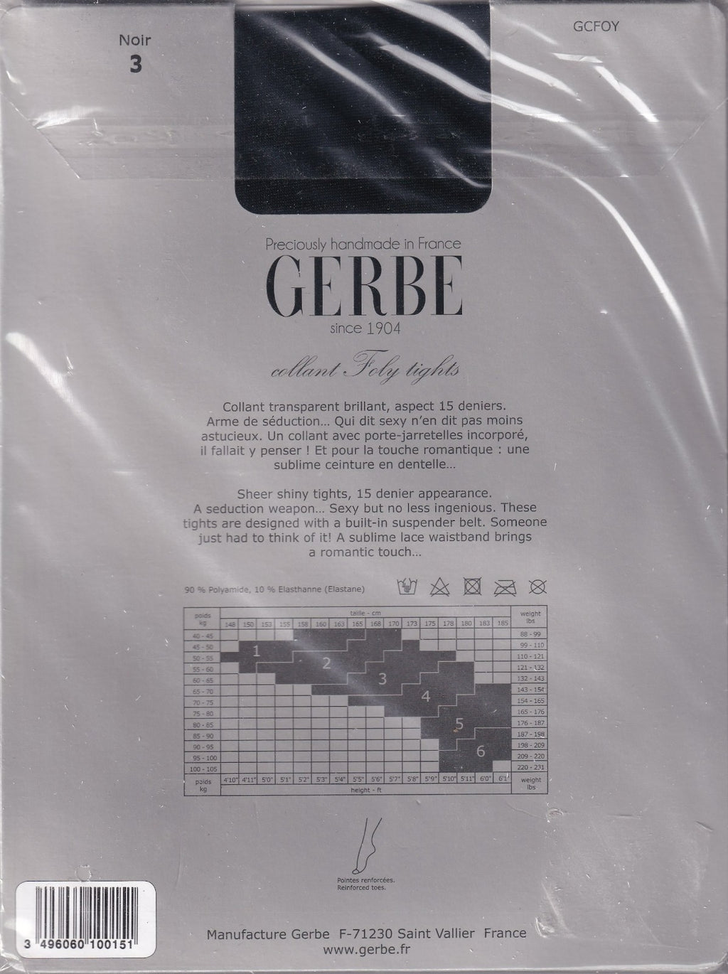 Collant GERBE FOLY 15 D coloris Noir. 6 tailles. Open tights
