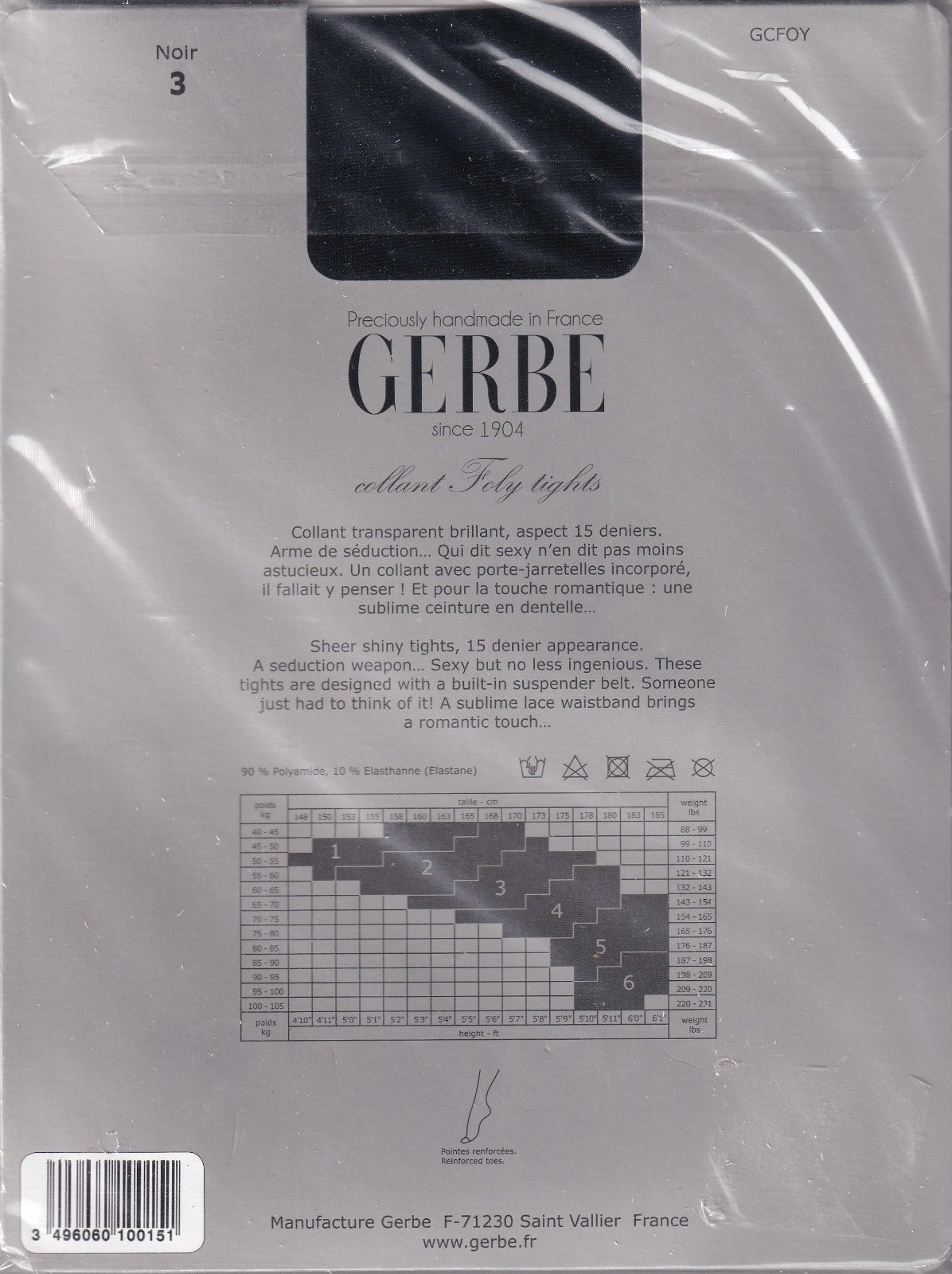 Collant GERBE FOLY 15 D coloris Noir. 6 tailles. Open tights
