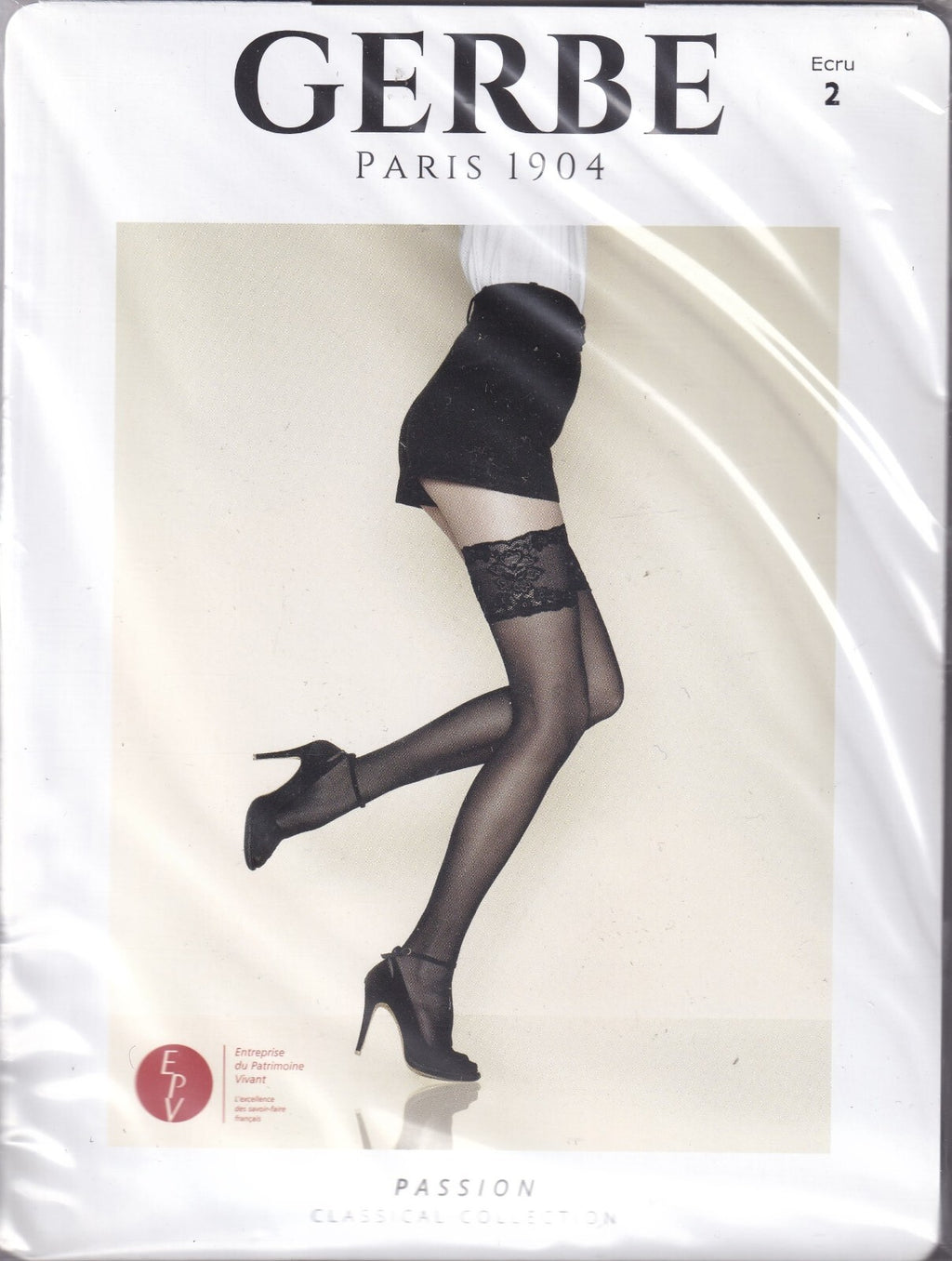 Bas jarretière GERBE PASSION 20 D Écru ou Noir. 4 tailles. Stay-ups