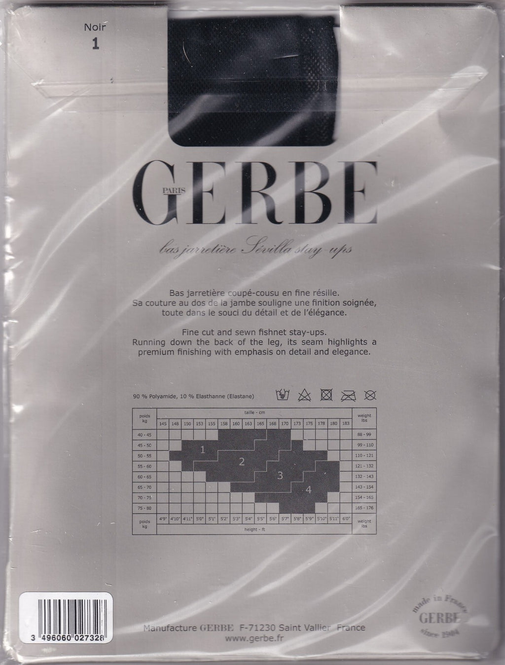 Bas jarretière GERBE SÉVILLA Écru ou Noir. 2 tailles. Seamed stay-ups