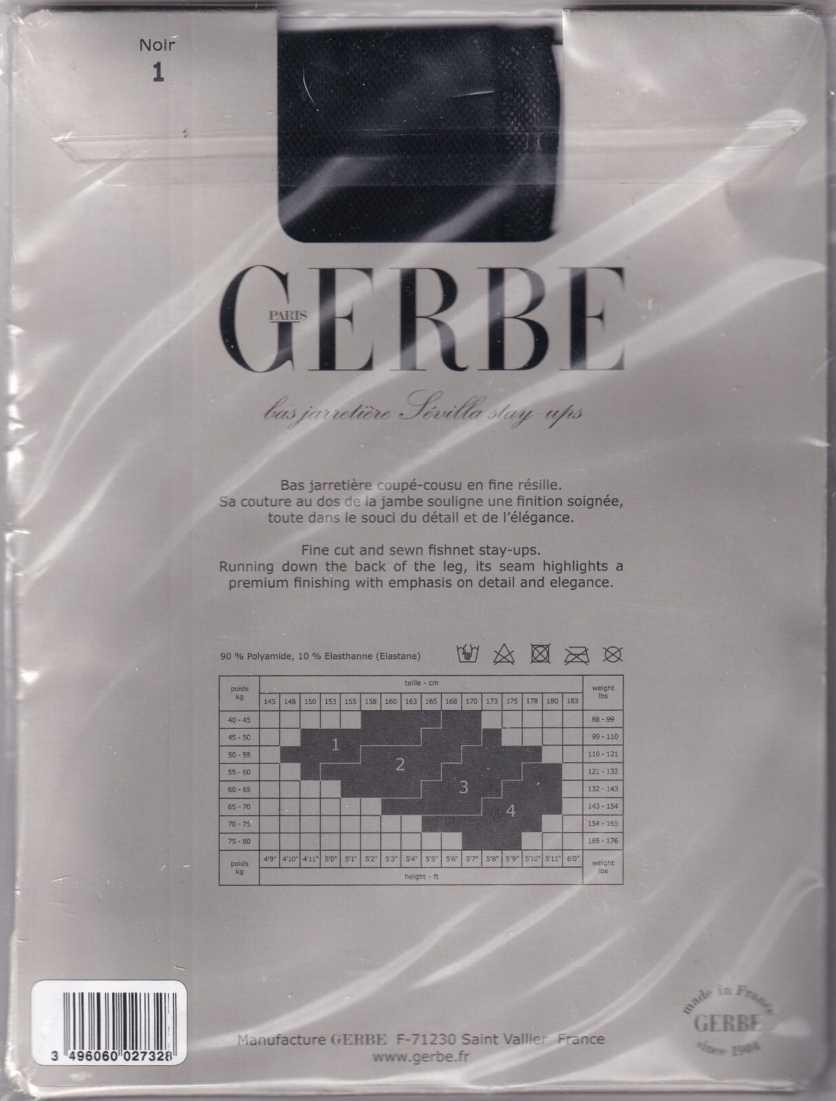 Bas jarretière GERBE SÉVILLA Écru ou Noir. 2 tailles. Seamed stay-ups
