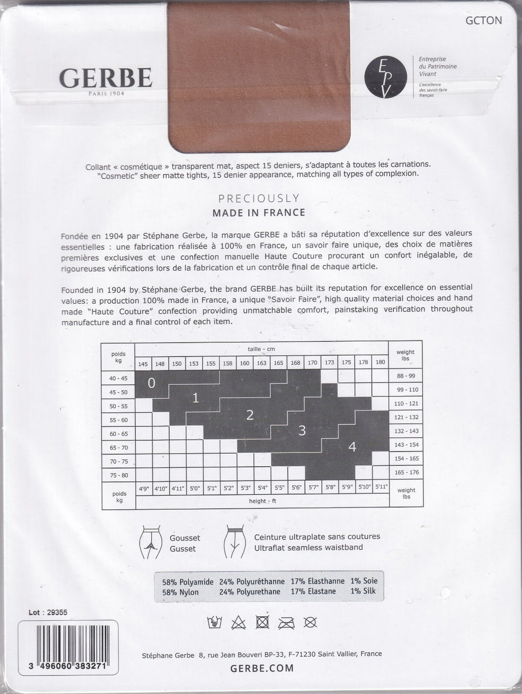 Collant GERBE TONG 15 D 3 coloris 5 tailles. Toeless tights