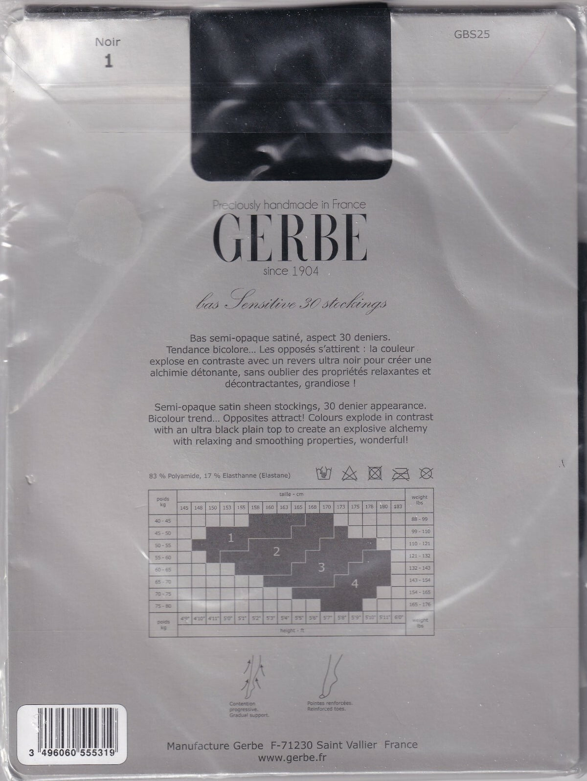 Bas GERBE SENSITIVE 30 D Anthracite/Noir ou Noir. 4 tailles. Stockings