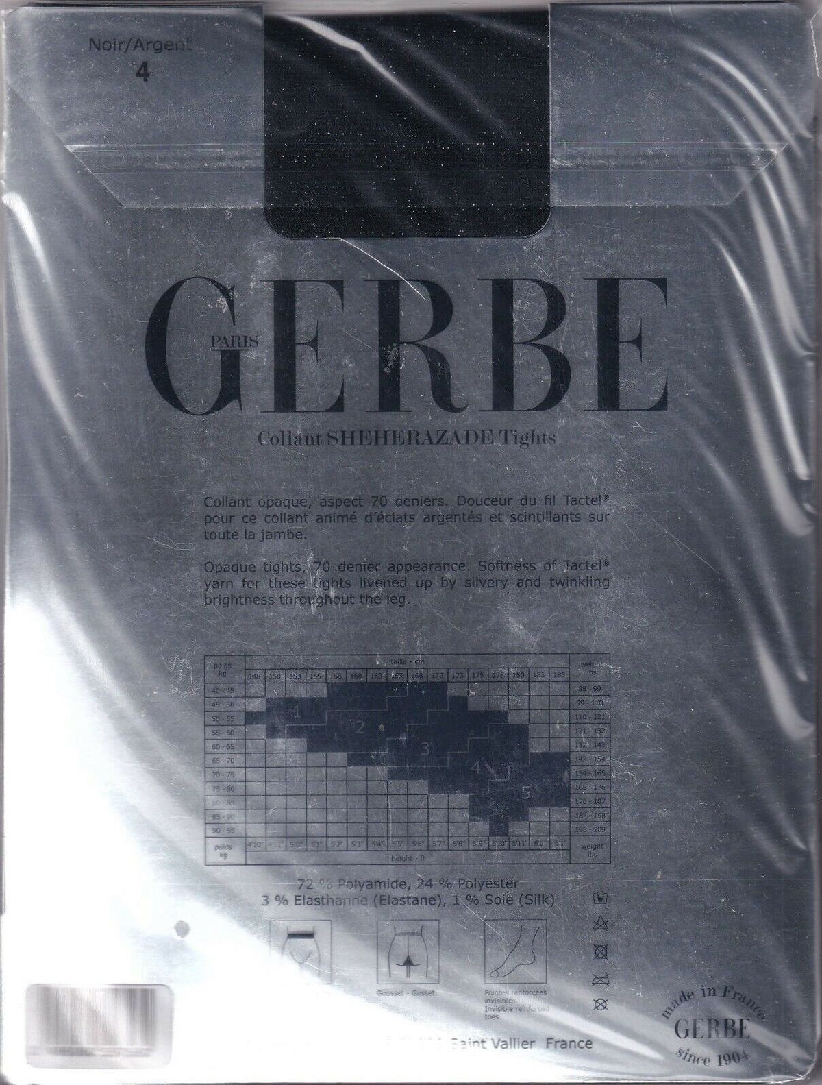 Collant GERBE SHÉHÉRAZADE coloris Noir Argenté. 3 tailles. Tights