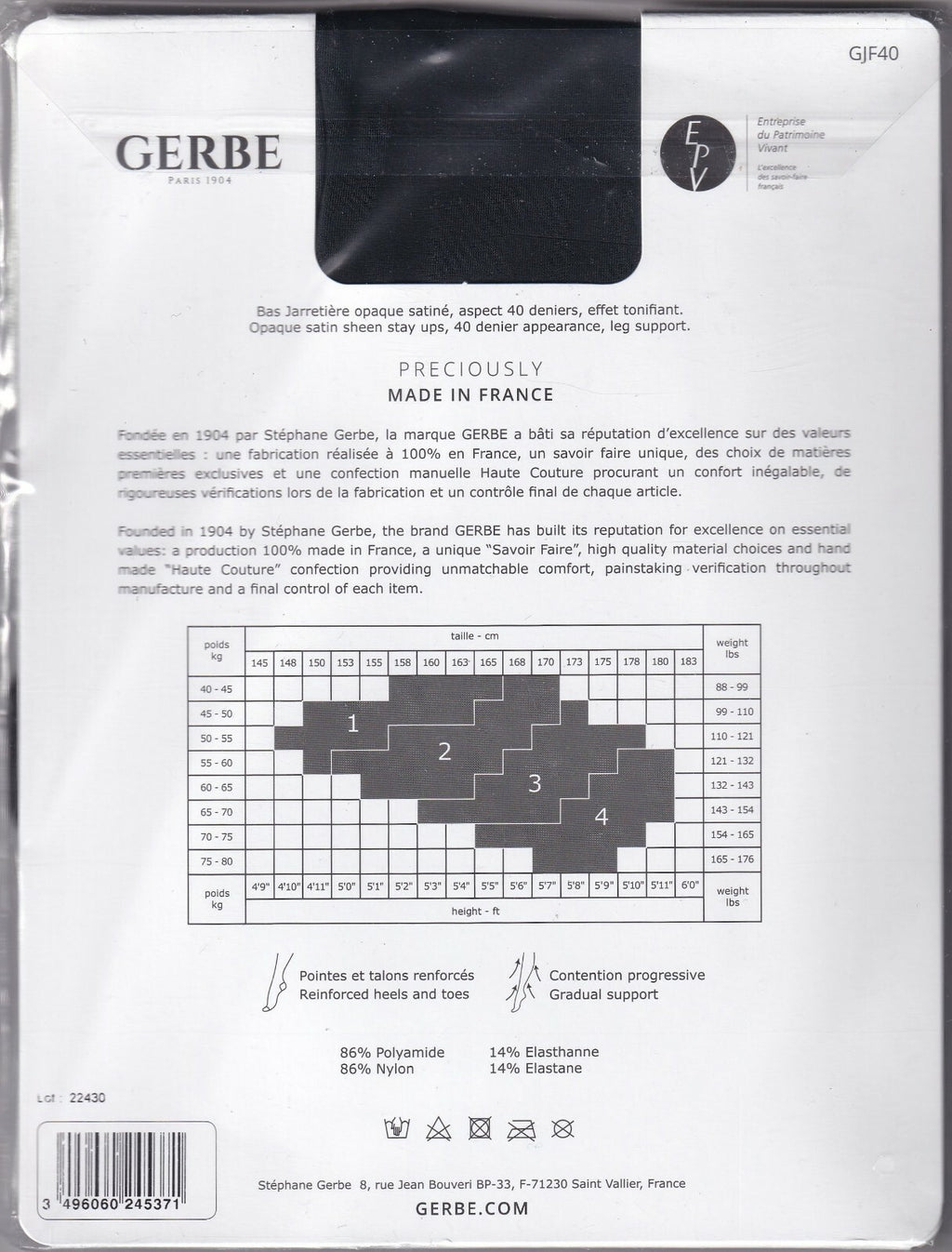 Bas jarretière GERBE FUTURA 40 D 4 coloris 4 tailles. Opaque stay-ups
