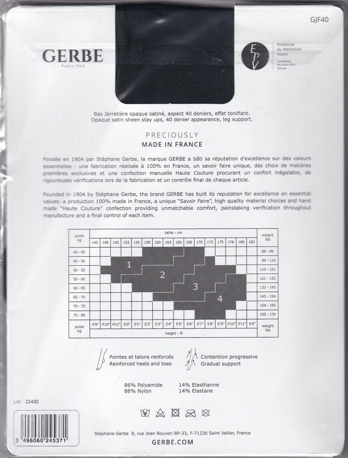 Bas jarretière GERBE FUTURA 40 D 4 coloris 4 tailles. Opaque stay-ups