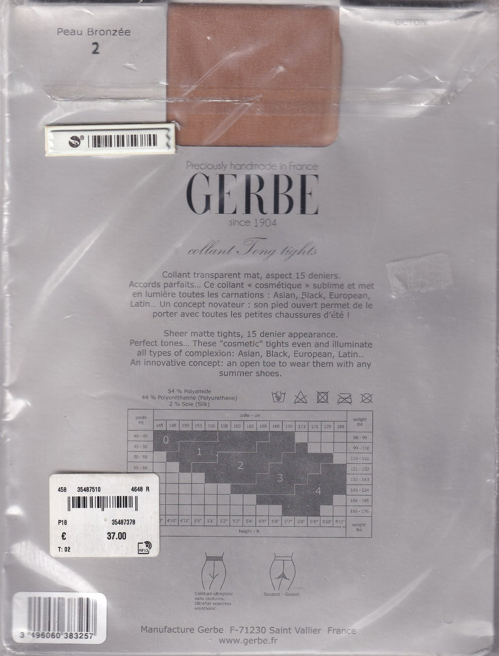 Collant GERBE TONG 15 D 3 coloris 5 tailles. Toeless tights