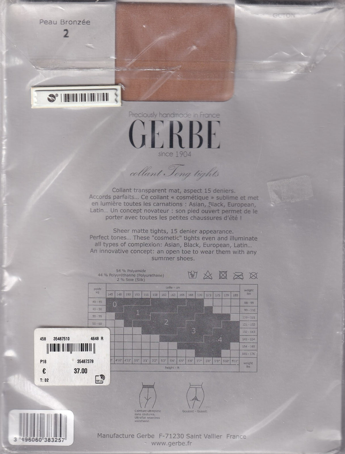 Collant GERBE TONG 15 D 3 coloris 5 tailles. Toeless tights