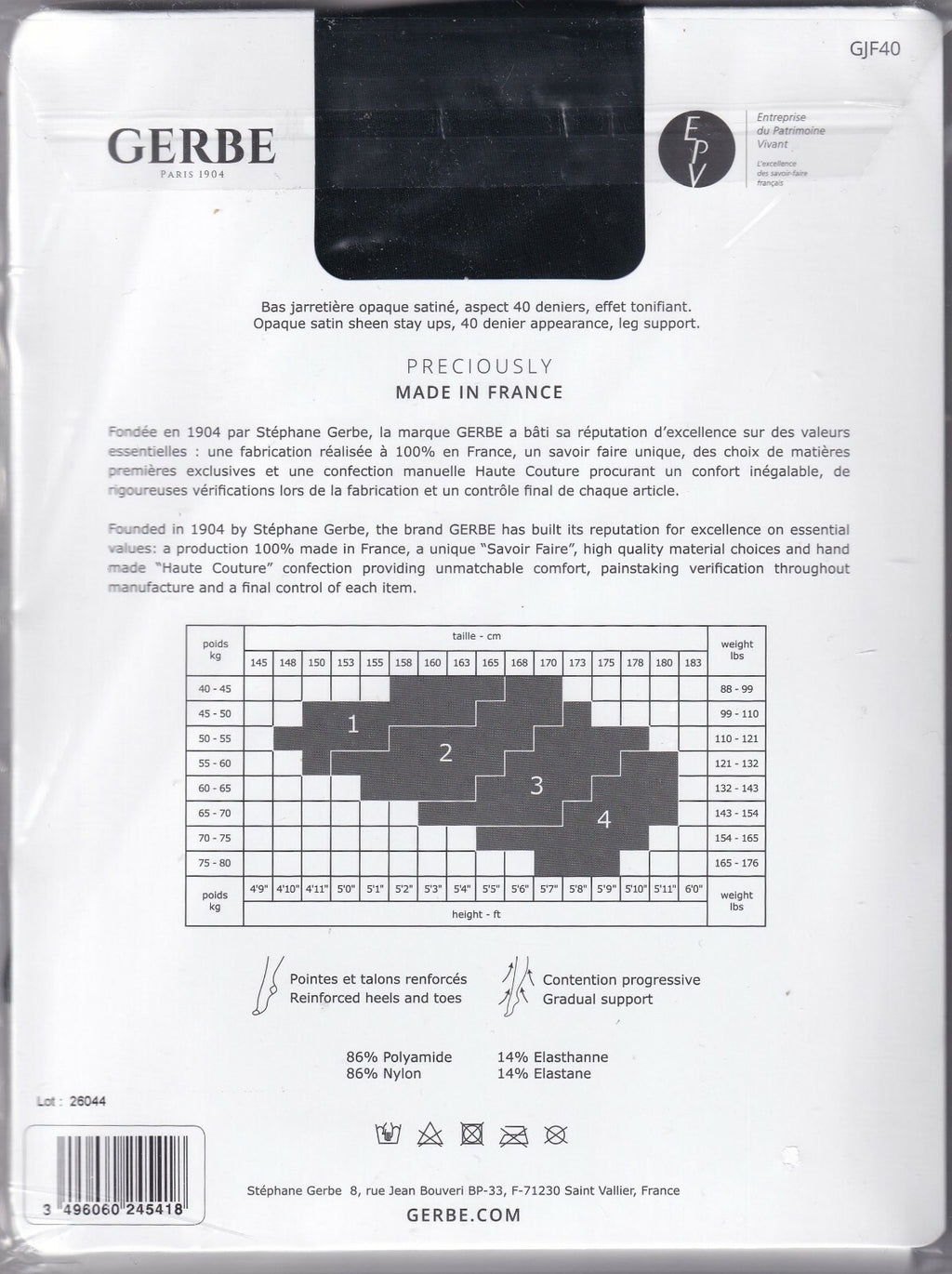 Bas jarretière GERBE FUTURA 40 D 4 coloris 4 tailles. Opaque stay-ups