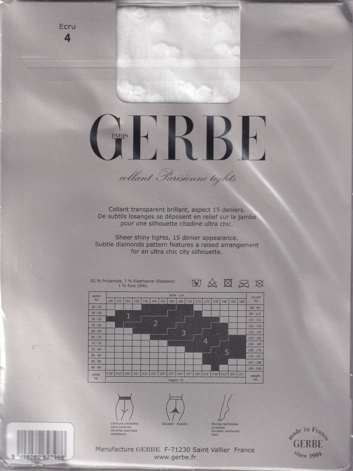 Collant GERBE PARISIENNE Ecru ou Noir. 3 tailles. Ultra chic tights