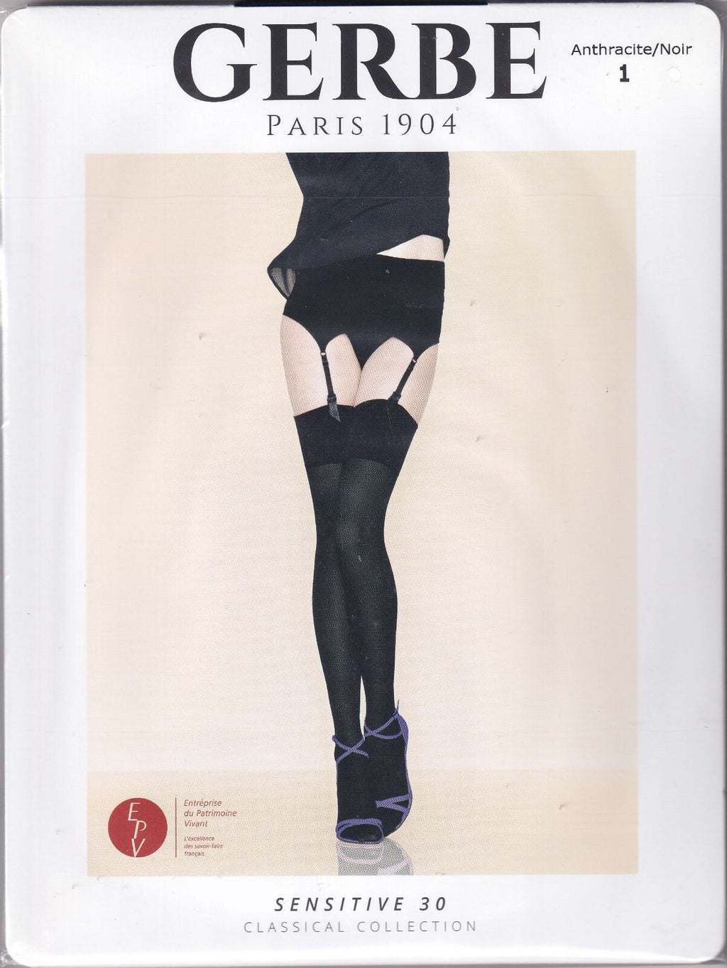 Bas GERBE SENSITIVE 30 D Anthracite/Noir ou Noir. 4 tailles. Stockings