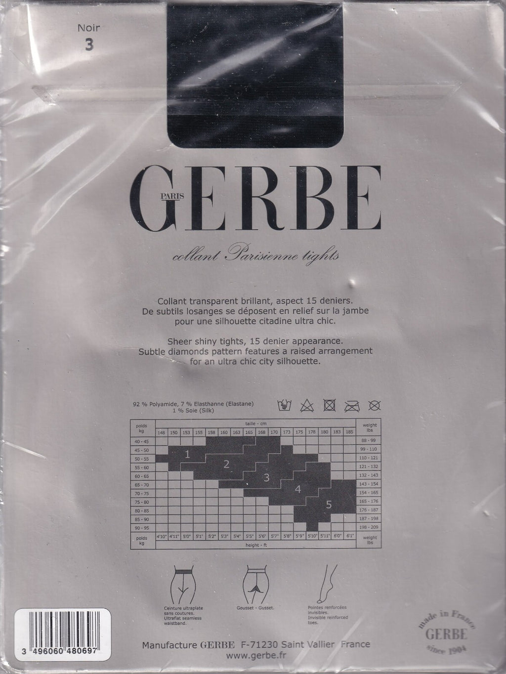 Collant GERBE PARISIENNE Ecru ou Noir. 3 tailles. Ultra chic tights
