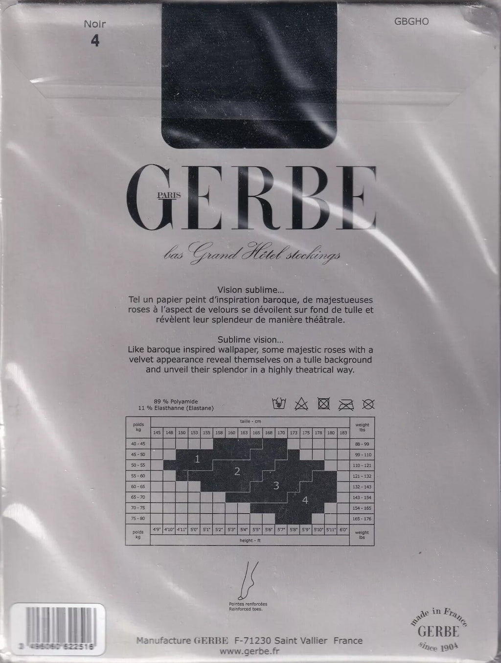 Bas GERBE GRAND HÔTEL Noir. 3 tailles. Baroque fashion stockings