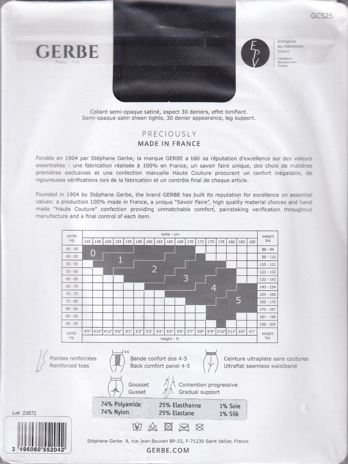 Collant GERBE SENSITIVE 30 D 2 coloris 3 tailles. Semi-opaque tights